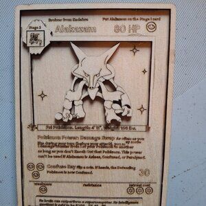 Wooden Hand Crafted Pokémon Card Alakazam